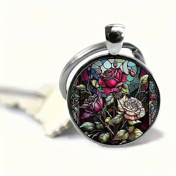 Stainless Steel ROSES Keyring Keychain Accessory - Picture 1 of 4